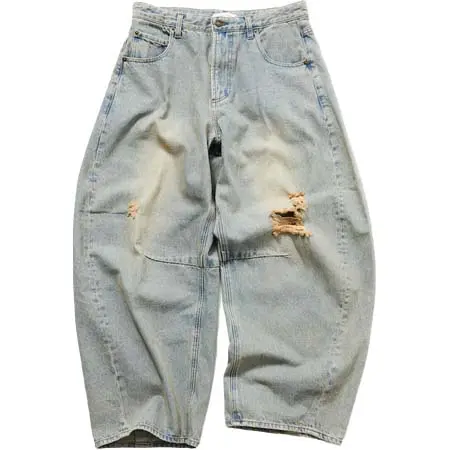 FREAK’S STORE(フリークスストア) ワイドシルエット ダメージ加工 カーブ デニムパンツ