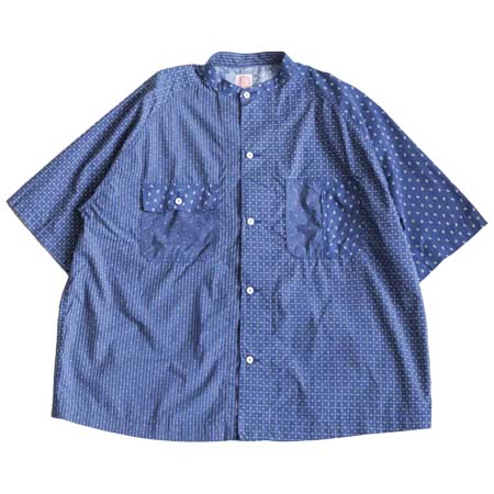 FUNSET OF ART(ファンセットオブアート) 小紋柄パッチワーク半袖カバーシャツ