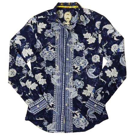 GANESH(ガネーシュ) ボタニカル柄 シャツ BLUE G700PIAZ