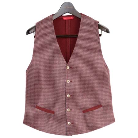 GUIDO DI RICCIO(グイードディリッチョ) 千鳥柄×レッド 切り替えニット ベスト