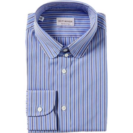 GUY ROVER(ギローバー) ブルー ストライプ ラウンドタブカラーシャツ