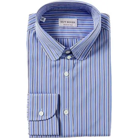 GUY ROVER(ギローバー) ブルー ストライプ ラウンドタブカラーシャツ