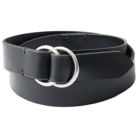 HALCYON BELT COMPANY(ハルシオンベルトカンパニー) 30mm OIL LEATHER DOUBLE PEWTER RING BUCKLE BELT – BLACK