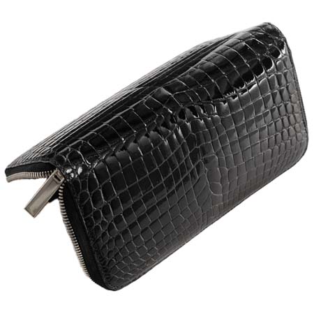 HALEINE(アレンヌ) クロコダイル 日本製 メンズ 長財布 ラウンドファスナー シャイニング マット 加工