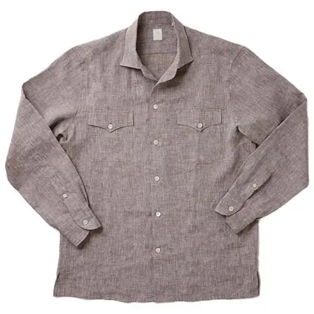HITOYOSHI(ヒトヨシ) ライトブラウン・リネンのワンピースカラー・オーバーシャツ