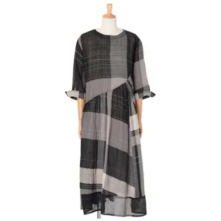 io comme io(イオコムイオ) 綿ラミーヘンプビックチェック ワンピース