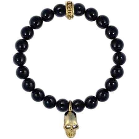 KING BABY(キングベイビー) ブレスレット 8mm Polished Onyx Bead Bracelet W/18K Vermeil Skull W / CZ Eyes