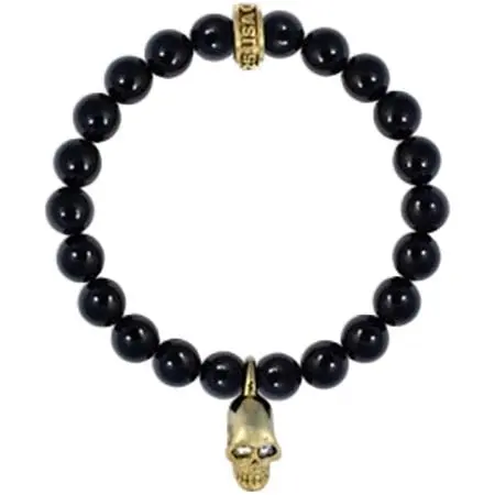 KING BABY(キングベイビー) ブレスレット 8mm Polished Onyx Bead Bracelet W/18K Vermeil Skull W / CZ Eyes