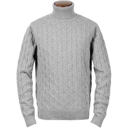 LUIGI BORRELLI(ルイジボレッリ) ウールシルクカシミヤケーブル編みタートルネックニット