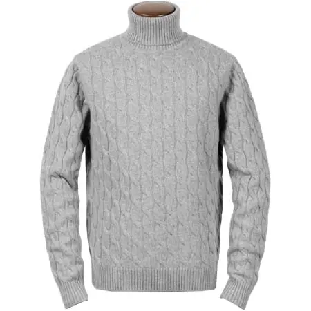 LUIGI BORRELLI(ルイジボレッリ) ウールシルクカシミヤケーブル編みタートルネックニット