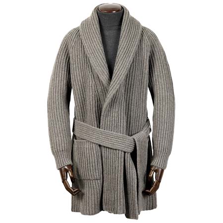 MC GEORGE(マックジョージ) ウールカシミヤローゲージリブ編みショールカラーニットガウン