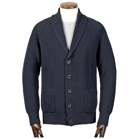 MC GEORGE(マックジョージ) コットンローゲージリブ編みショールカラーニットカーディガン