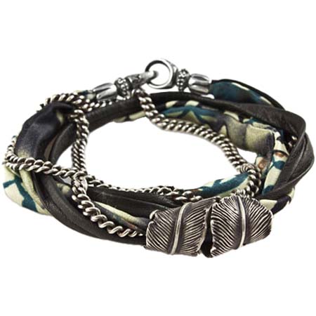 M.Cohen(エムコーエン) SILK LEAHTER AND OX CHAIN WRAP WITH FEATHER BRACELET