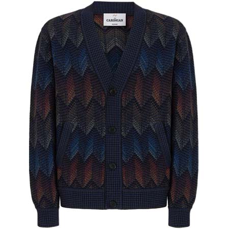 MISSONI(ミッソーニ) グラデーションシェブロンコットン混カーディガン、ポケット付き