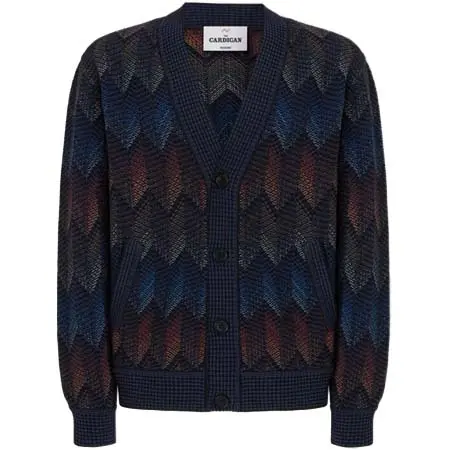 MISSONI(ミッソーニ) グラデーションシェブロンコットン混カーディガン、ポケット付き