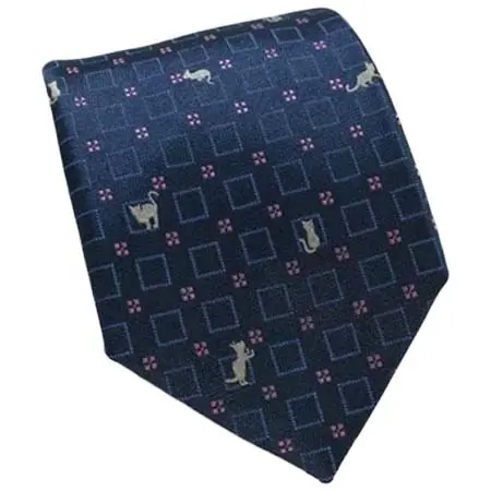 Simon Carter(サイモンカーター) CAT ＆ SQUARE NAVY SILK TIE