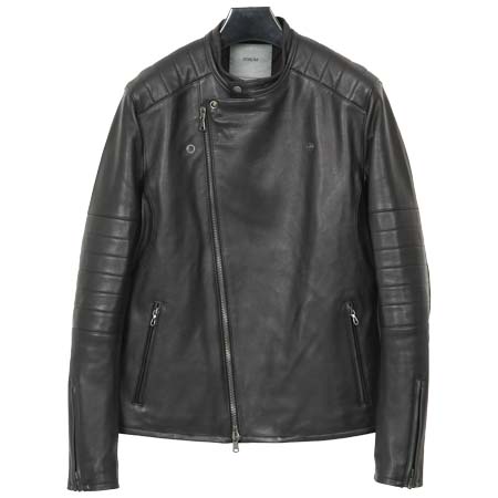 STRUM(ストラム) オイルカーフ RAW BURST セミダブルライダースジャケット – BLACK