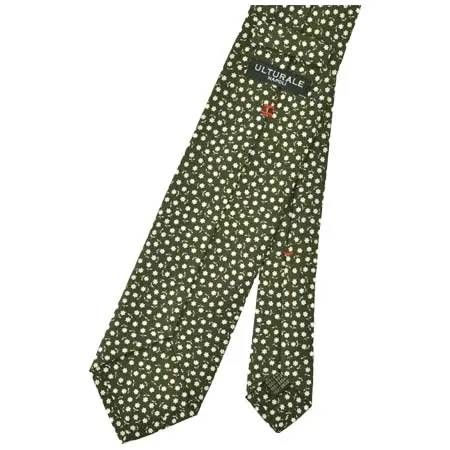 ULTURALE(ウルトラーレ) メンズ シルクネクタイ 7つ折り セッテピエゲ モスグリーン＆ホワイトフラワー