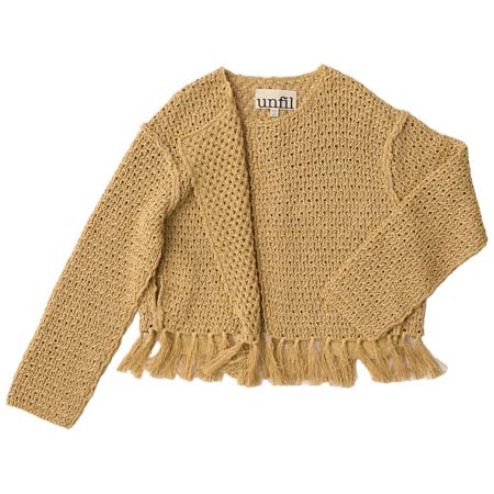 unfil(アンフィル) double honeycomb mesh fringed cardigan