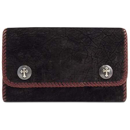 VAN AMBURG LEATHERS(ヴァンアンバーグレザーズ) ラージバイカーウォレット/ブラックヒポw/クロスインレイ