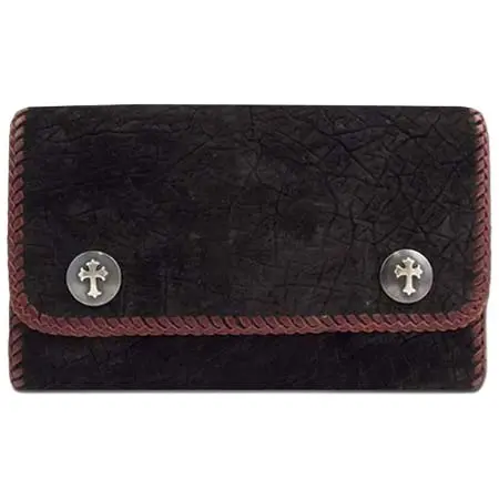 VAN AMBURG LEATHERS(ヴァンアンバーグレザーズ) ラージバイカーウォレット/ブラックヒポw/クロスインレイ