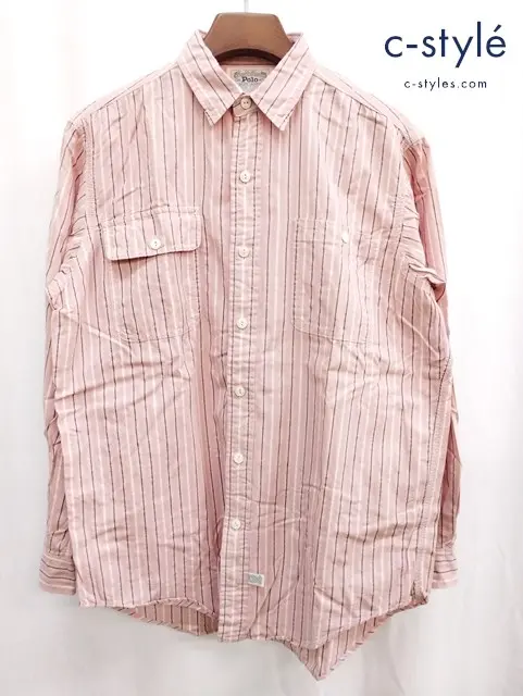 Polo by Ralph Lauren ポロラルフローレン 長袖シャツ M ピンク ストライプ USA製