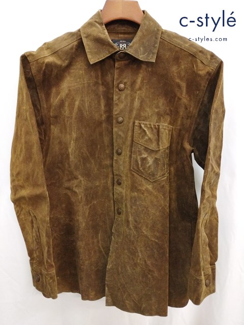 RRL ダブルアールエル レザーシャツ M ブラウン ボタン JR-RS-IA4945 羊革