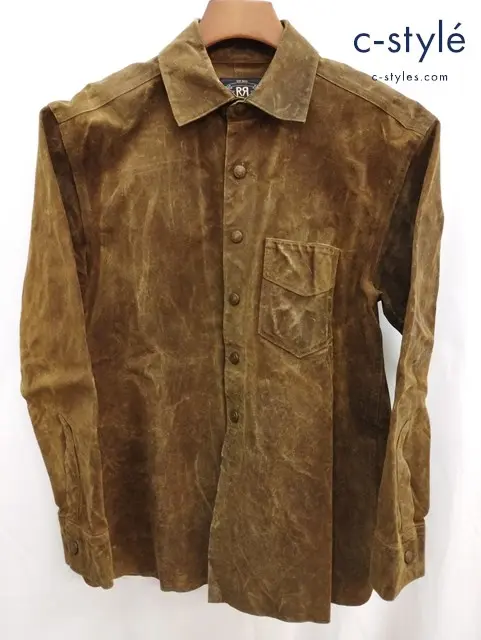 RRL ダブルアールエル レザーシャツ M ブラウン ボタン JR-RS-IA4945 羊革