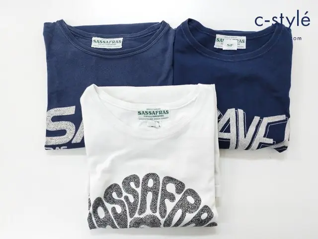 SASSAFRAS ササフラス Tシャツ M ネイビー ホワイト プリント 計3点