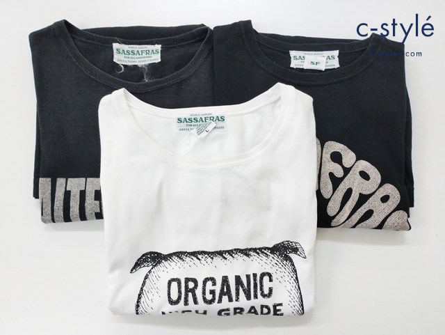 SASSAFRAS ササフラス Tシャツ M L ブラック ホワイト 半袖 プリント 計3点