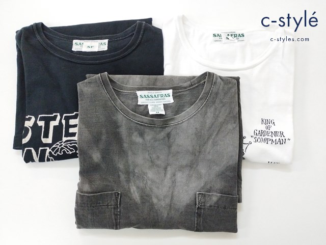 SASSAFRAS ササフラス Tシャツ M 半袖 プリント ブラック ホワイト グレー系 計3点