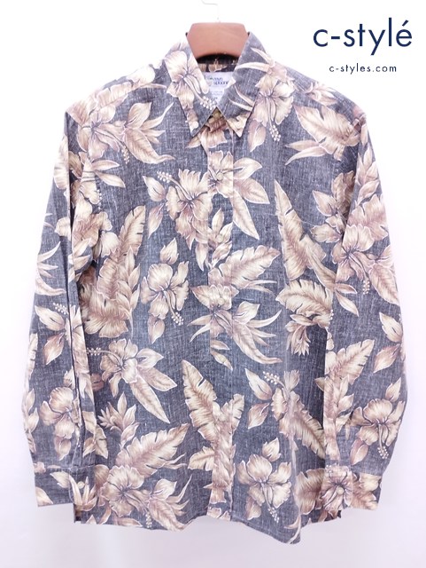 REYN SPOONER レインスプーナー アロハシャツ M ブラック系 ハイビスカス 38018 長袖