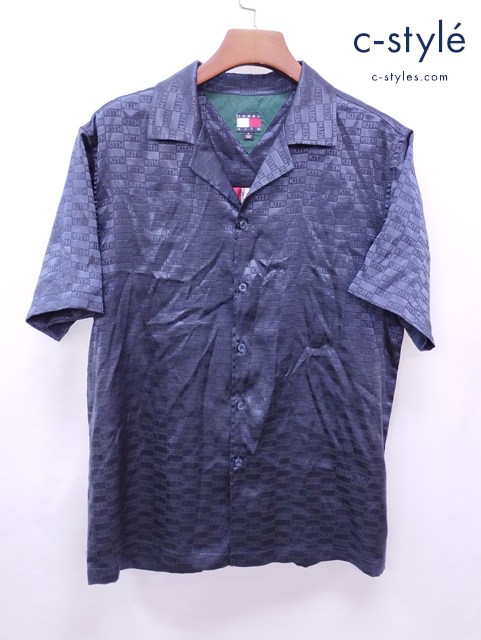 KITH×TOMMY HILFIGER キス×トミーヒルフィガー 半袖シャツ M ネイビー SATIN CAMP SHIRT 6800369272