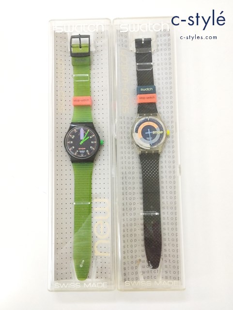 Swatch スウォッチ 腕時計 ブラック×グリーン クリア×ブラック stopwatch クォーツ