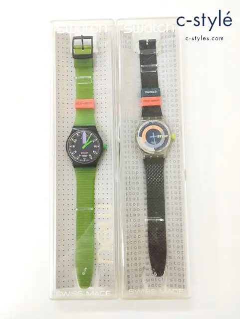Swatch スウォッチ 腕時計 ブラック×グリーン クリア×ブラック stopwatch クォーツ