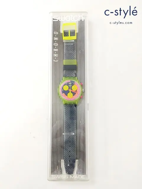 Swatch スウォッチ 腕時計 クリアイエロー×ネイビー SCJ101 クロノグラフ クォーツ